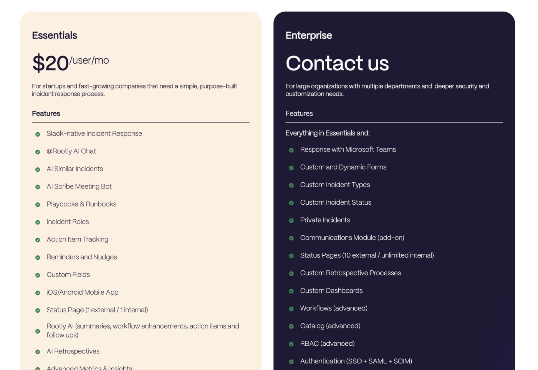 Rootly pricing plans