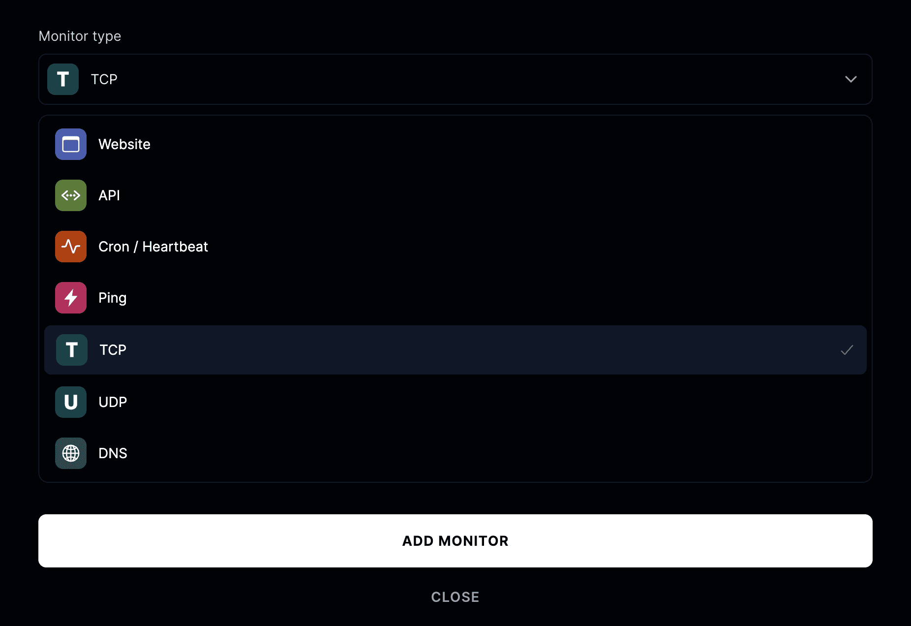 TCP monitor type