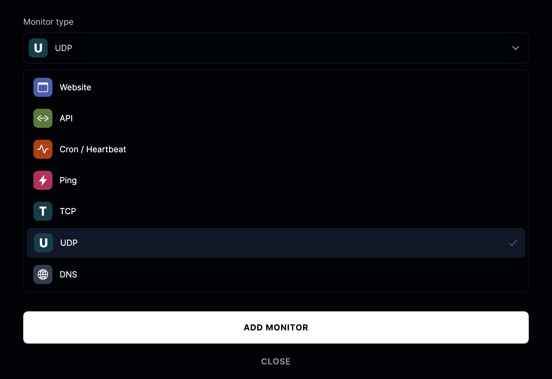 UDP monitor type