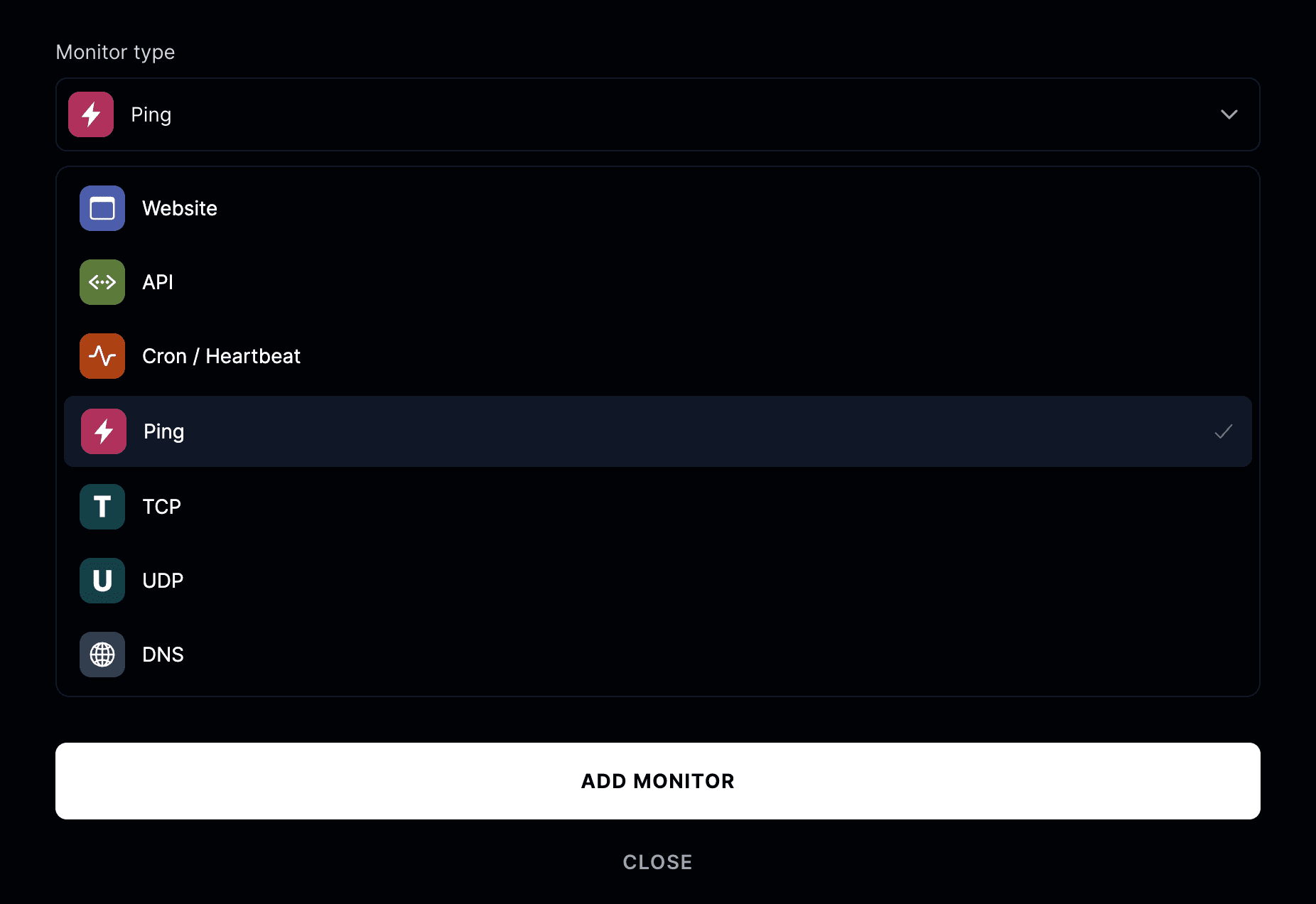 Ping monitor type